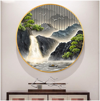 Peinture décorative en porcelaine ronde à cristaux, avec lumière LED, 60 cm, pour le mur du salon, vente chaude