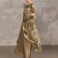 Nouvelle Robe Longue Une Pièce Femme Style Chinois en Viscose-Polyester, Collection Été 2026, Boutonnée, Silhouette Trapèze, Couleur Unie