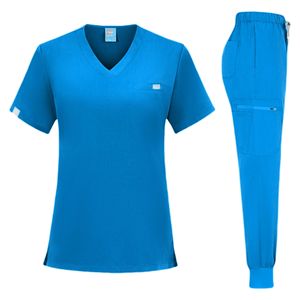 Women <b>Scrub</b> <b>Set</b> V-Neck Top And Pants Moisture Wicking Polyester Cotton Hospital Uniforms Split <b>Set</b> S XXL - Product Image 4