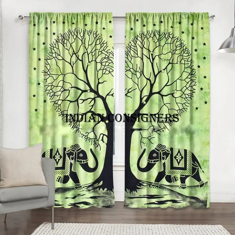 Elephant Heart Tree Door Window Curtain Tapestry Handmade Multiple Color Wall Hanging Cotton