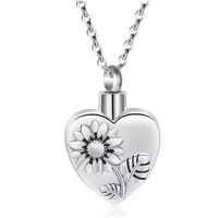 Collier pendentif urne funéraire en forme de cœur, bijou commémoratif pour cendres, motif tournesol, chaîne en acier inoxydable