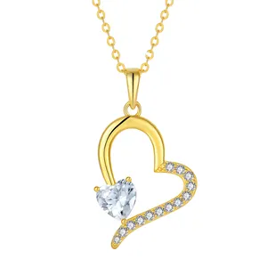 Trendy Heart With Zircon Necklace S925 Sterling Silver Diamond Hollow Gold Heart Handmade Jewelry Necklace