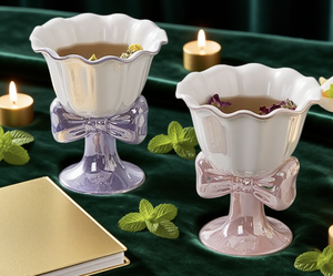Fantasy Bow Inspired Ceramic Cup Design bonito para o chá da tarde Porcelana Sobremesa Bowl Presentes Ice Cream Goblet com tampa - Product Image 1