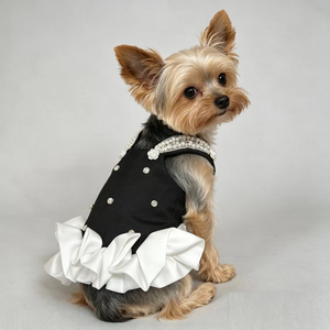 Dog Pet Dress Bowknot <b>Clothes</b> Dog Black Luxury Dress With Pearl Flower Accent - Product Image 1