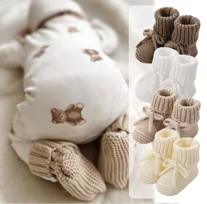 Zapatos <span class=keywords><strong>de</strong></span> Punto con Lazo para Bebés Recién Nacidos, Calcetines <span class=keywords><strong>de</strong></span> Lana Suave para Gatear en el Piso, Otoño Invierno - Product Image 3