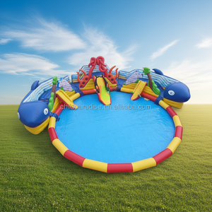 Grand <span class=keywords><strong>parc</strong></span> aquatique commercial gonflable de qualité commerciale et toboggan de château avec piscine - Product Image 2