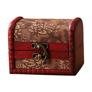 Vintage Wooden Jewelry <b>Box</b> Set <b>Red</b> Decorative Storage <b>Box</b> With Lid Flip Opening For Home Wedding Gift Packaging Prop - Product Image 4