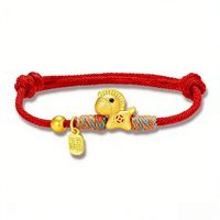 Bracelet ajustable porte-bonheur en corde rouge plaqué or, tissé à la main, style chinois, pendentif cheval du zodiaque