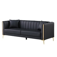 Modernes PU-Leder Ecksofa mit Holzbeinen, 3-Sitzer mit 2 Kissen für Wohnzimmer und Villa