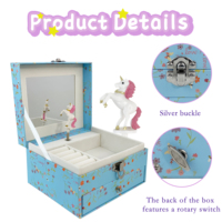 Boîte à musique carrousel fleur bleue personnalisée, prix d'usine, avec miroir et tiroirs, organisateur de bijoux musical fait main, écologique, carré