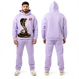 Chándal con Capucha Color Lavanda para Hombre, Manga Larga, Estilo Casual, Transpirable, Ligero, con Bolsillos Laterales, 100% Algodón, para Invierno - Product Image 1