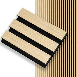 Pannelli Acustici <span class=keywords><strong>in</strong></span> MDF Impiallacciato Rovere Bianco FEYT, con Supporto <span class=keywords><strong>in</strong></span> Feltro PET Nero per Decorazione di Pareti e Soffitti Interni - Product Image 1