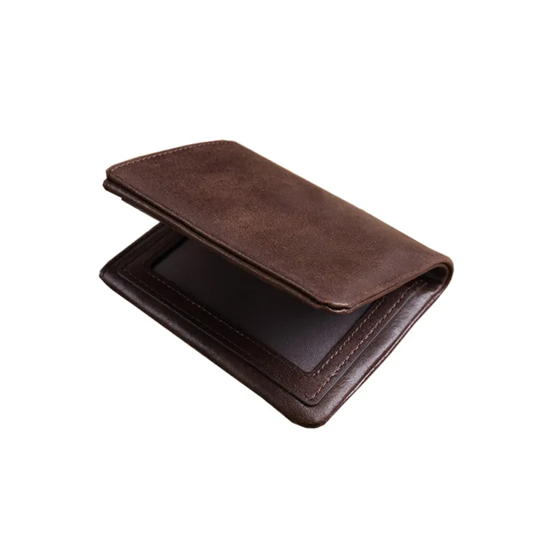 Nuovo portamonete personalizzato porta carte di credito portamonete marrone slim bifold cerato portafogli uomo in vera pelle