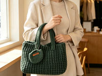 Sac fourre-tout en coton tricoté à la main, brodé sur mesure, vintage, grande capacité, sac à main à bandoulière