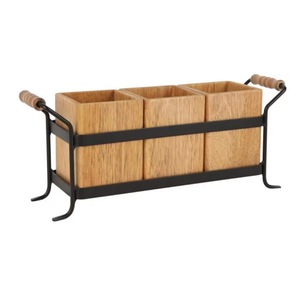 Caja de cubiertos de madera, organizador de almacenamiento multifuncional rectangular para uso en el escritorio de la cocina - Product Image 3
