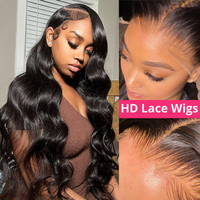 Pelucas de Cabello Humano con Ondas Suaves, 13*4 13*6, Frente de Encaje sin Pegamento, Indetectable, Peluca Larga, Pelucas 100% de Cabello Humano para Mujeres Negras