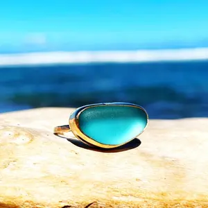 Summer Beach Journey Organische Form Teardrop Seeglas Perlen ring Seeglas Verstellbarer Wickel Offener Ring Armband Schmuck 2021