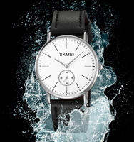 Montre à Quartz pour Hommes de Style Business Design Minimaliste Montre en Alliage de Bracelet en Cuir Imperméable Léger et Mince avec Cadran Blanc