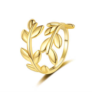 Bague en cuivre plaqué argent avec motif de feuille inspiré de la nature, bijoux en gros, style bohème léger, anneaux argentés et dorés - Product Image 3