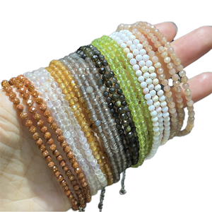 Bracelet artisanal en pierres précieuses et cristaux facettés de 3 mm, réglable, style folk, pour femme, cadeau d'affaires, bijoux - Product Image 2