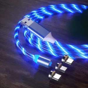 USB-Magnet ladegerät Leuchtende LED Magnetisches Ladekabel Fluid Glow LED Fließend 3 In 1 Großhandel Micro-USB-Handy 3 In 1