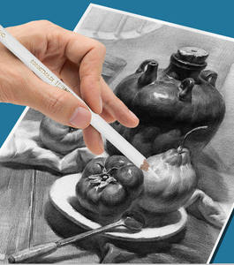 Juego de 3 lápices de tiza blanca con brillo para dibujo, bocetos, sombreado y mezcla de colores - Product Image 4