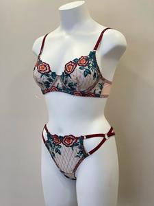 Set <span class=keywords><strong>Reggiseno</strong></span> e Perizoma in Pizzo Floreale Ricamato per Donna, Spalline <span class=keywords><strong>Bordeaux</strong></span>, Lingerie Due Pezzi S M L - Product Image 2