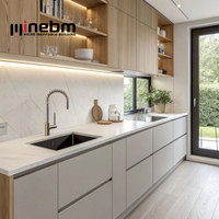 Lemari Dapur Modular Modern yang Dapat Disesuaikan dengan Lampu LED, Rak Kaca, Finishing Melamin Berkualitas Tinggi, Lemari Dapur MDF Berlapis Lacquer
