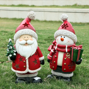 Set <span class=keywords><strong>di</strong></span> Sculture in Fibra <span class=keywords><strong>di</strong></span> Vetro <span class=keywords><strong>di</strong></span> Babbo Natale e Pupazzo <span class=keywords><strong>di</strong></span> Neve, Statue Natalizie per Giardino Esterno, Festa e Foto - Product Image 5