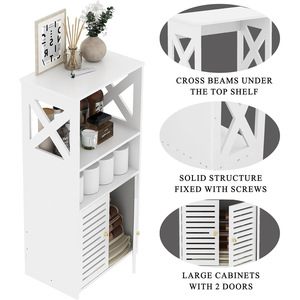 Bathroom Corner Storage Cabinet 3 Tier With Door For Toilet Paper And Towels Freestanding White - Product Image 2