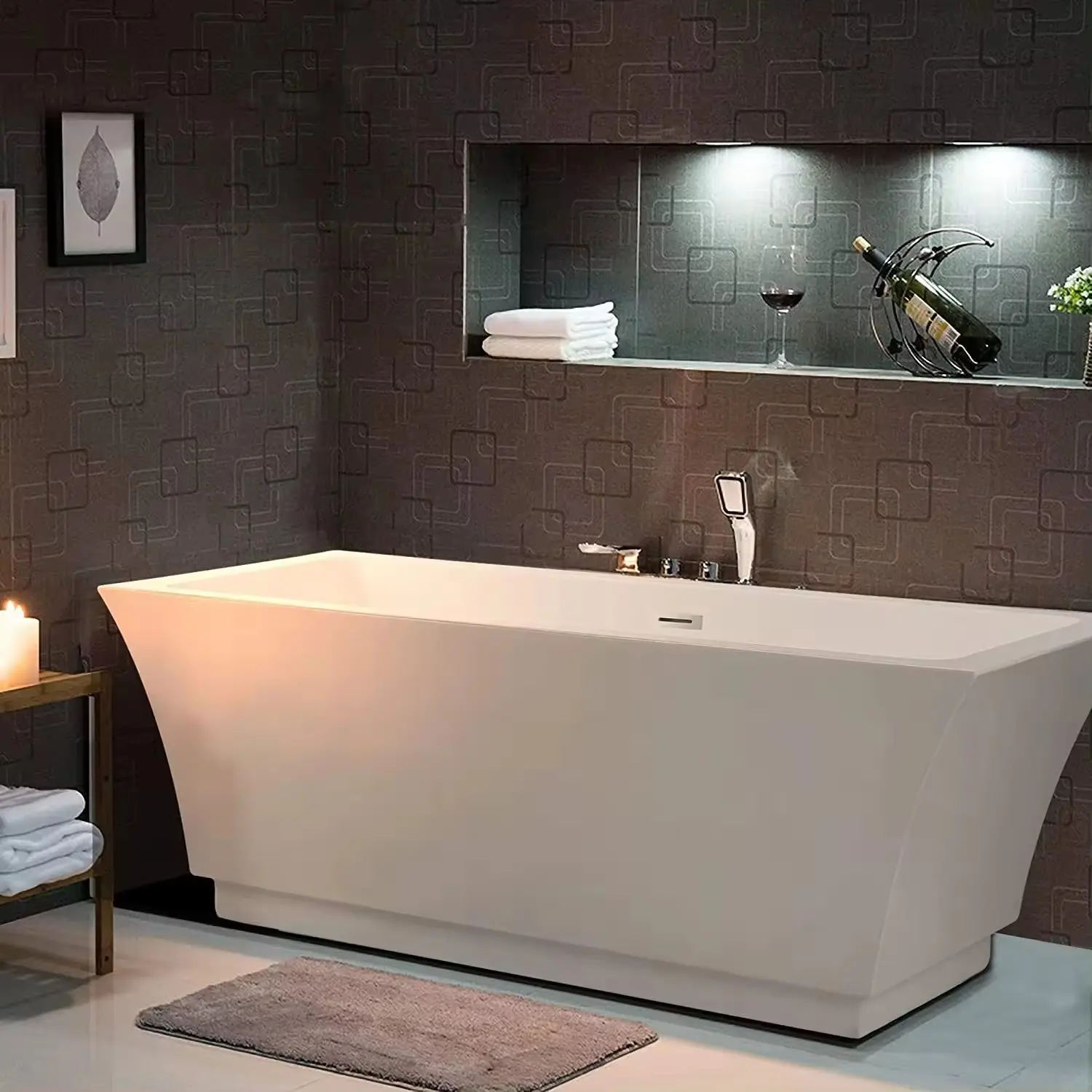 170 אקריליק אמבטיה בצורת j 1500 מ""מ שחור מחורץ אמבטיה עצמאית משטח מוצק אחורי לאמבטיה