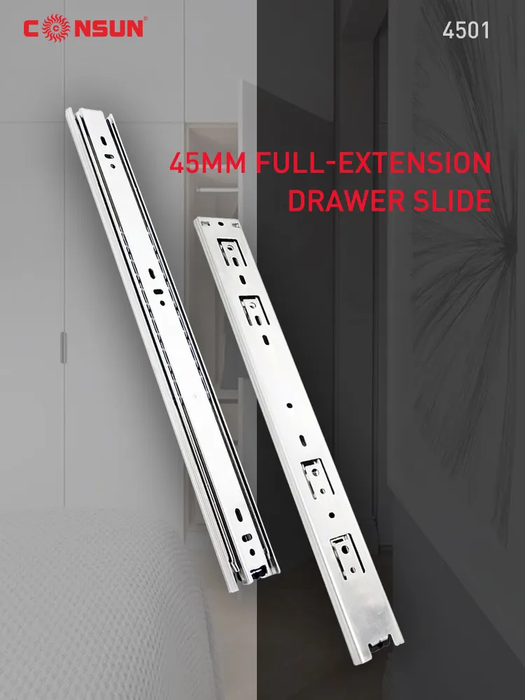 Glissières de tiroir Largeur 3 Fold Track Extension complète Roulement à billes Canal télescopique Glissière de tiroir de meubles