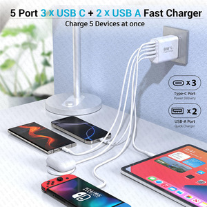 60W American Travel US <strong>Plug</strong> 5-Port <strong>USB</strong> <strong>C</strong> Wall <strong>Charger</strong> <strong>Charger</strong> Fast Charging PD Power Adapter QC3.0 Wall <strong>Chargers</strong> for iPhone 17 - Product Image 3