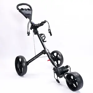 Carrinho de golfe de liga de alumínio preto portátil de 3 rodas dobrável para golfe ao ar livre, carrinho de golfe preto de venda imperdível