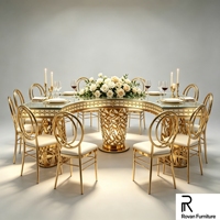 Table élégante en acier inoxydable avec plateau en verre trempé, demi-ronde creuse, pour mariage, banquet, hôtel, restauration, événements