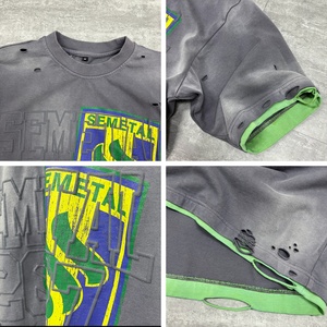 เสื้อยืดสตรีทแวร์กราฟิกแบบครอป ล้างสีแบบแอซิด ผ้าฝ้ายคุณภาพสูง เนื้อหนา ทรงโอเวอร์ไซส์ สไตล์ดิสเทรส สำหรับผู้ชาย - Product Image 3