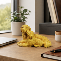Figurine sculptée en buis représentant un chien et son chiot, ornement de voiture, décoration d'intérieur, cadeau artisanal, cadeaux de remerciement pour la famille et les amoureux des animaux