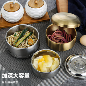 304 Stainless Steel Bowl Gold Color With Lid Rice Kimchi Bowl Household Kitchen Use - Product Image 4