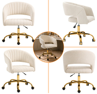 Chaise pivotante élégante avec dossier cannelé, structure dorée et roulettes silencieuses pour coiffeuse, bureau et salon