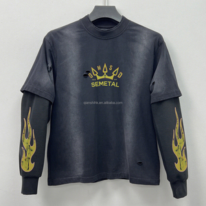 Camiseta Térmica Personalizada de Primavera con Estampado Serigrafiado, Camiseta Oversize Estilo Streetwear con Lavado Ácido, Doble Capa y Manga Larga - Product Image 1
