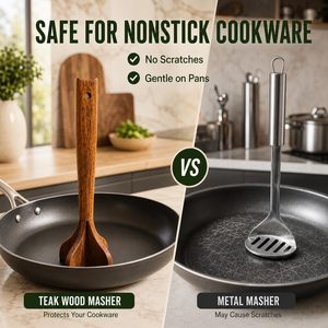 Schiacciapatate in Legno di Teak Premium, Tritacarne, Schiacciapatate per <span class=keywords><strong>Hamburger</strong></span> e Patate, Utensile da Cucina Anti-Graffio - Product Image 2
