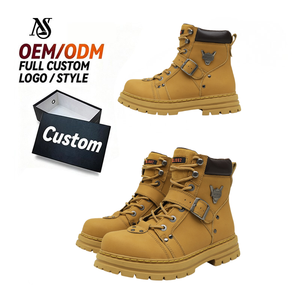 Bottes Martin unisexes en cuir nubuck de haute qualité à deux couches, classiques, montantes, résistantes à l'usure, pour le travail - Product Image 1