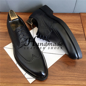 Chaussures Oxford pour hommes en cuir véritable haut de gamme, faites à la main, à bout pointu, style business formel, avec motif brocart sculpté, imperméables - Product Image 2