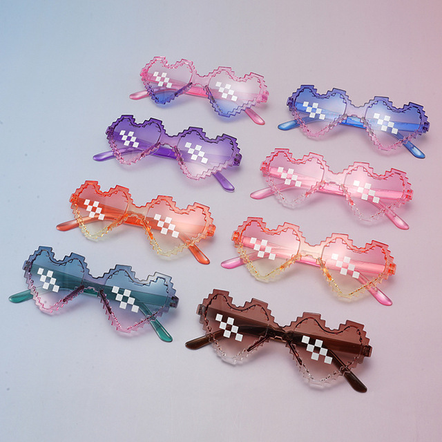 Vintage Heart Shape Sun Glasses Pixelated Shades Brand Thug Life Party Eyeglasses Mosaic Sunglasses