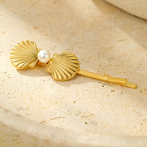 Horquilla de Acero Inoxidable Estilo Lujo - Set de Pinzas para Flequillo Liu Hai con Concha de Perla y Titanio, Concha Marina y Estrella de Mar - Product Image 4