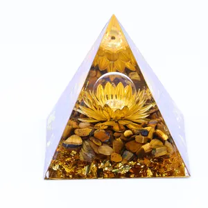 Tinh thể đá Hổ Mắt orgonite kim tự tháp thủ công nghiền đá tháp điện 50mm loutus nghiêm trọng kim tự tháp làm việc trang trí nhà