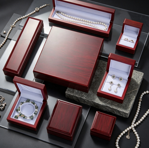 Multi-Size Glossy Wooden Texture Jewelry <b>Box</b> Set, Rigid Jewellery <b>Gift</b> Case for Ring Earring <b>Necklace</b> Bracelet Packaging - Product Image 4