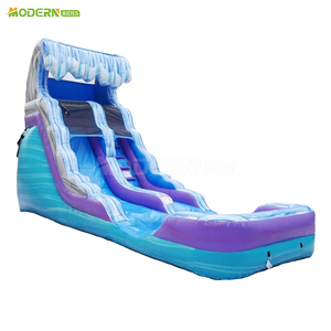 Tobogán Acuático Azul Comercial para Adultos, Tobogán Inflable con Palmeras y Área <span class=keywords><strong>de</strong></span> Piscina - Product Image 5