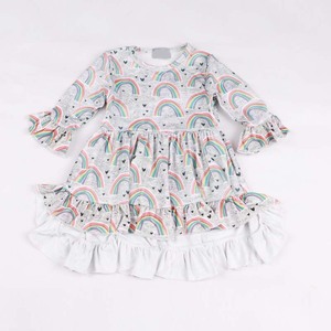 Robe tendance pour tout-petits, style mixte, en similicuir et à manches longues, imprimé floral, avec ourlet à volants, pour bébés filles - Product Image 6