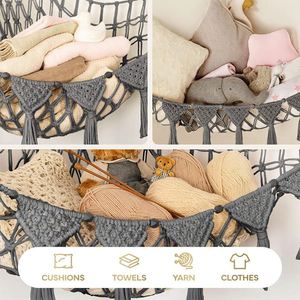 Factory Custom 3-in-1 Wall <b>Corner</b> Dolls Hammock Handwoven Cotton Rope <b>Storage</b> Net for Bedroom Kids Room Organizer - Product Image 5